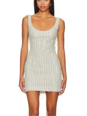 Sau Lee Billie Fringe Silver Sage Mini Dress Revolve - bridal bachelorette dress